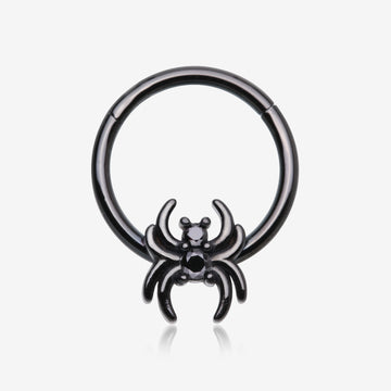 Blackline Spider Goth Sparkle Seamless Clicker Hoop Ring